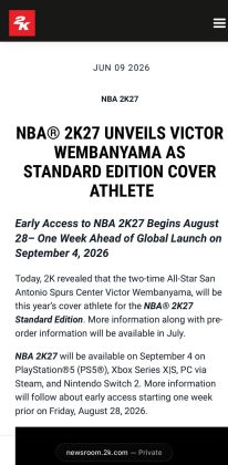 NBA 2K27 Cover Athlete & Release Date